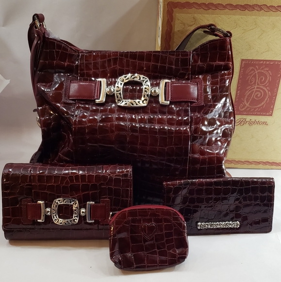 Brighton Handbags - Sold Brighton Dark Red/Burgundy Croc Purse + Bonus